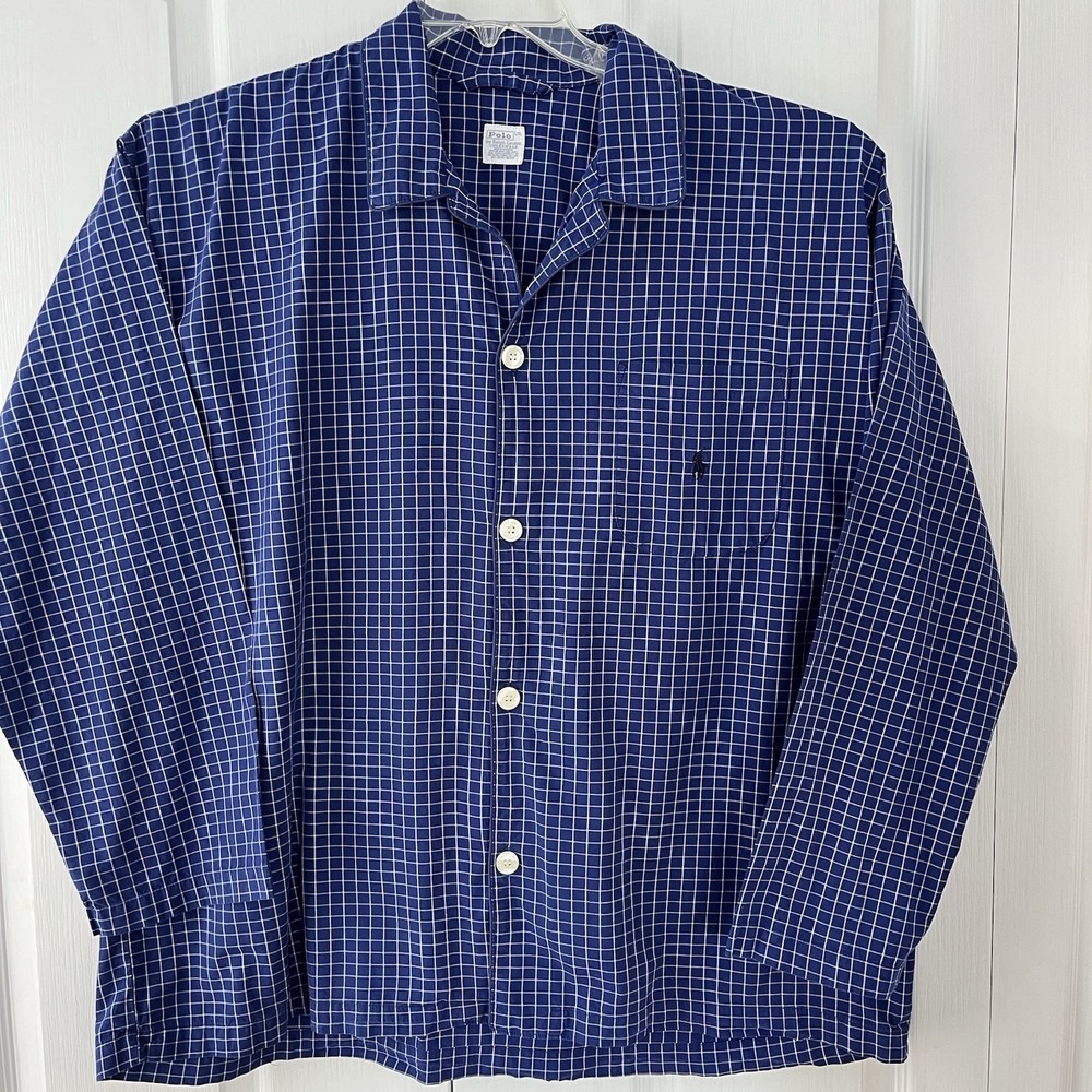 Polo Ralph Lauren Sleepwear-L/XL-blue & White Plaid-Button Up Pajama Shirt